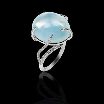 Diamond ring white gold Moon stone -Jaubalet